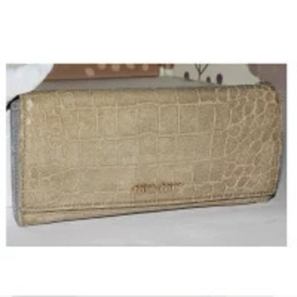Miu Miu long wallet zipper Khaki Green crocodile embossed